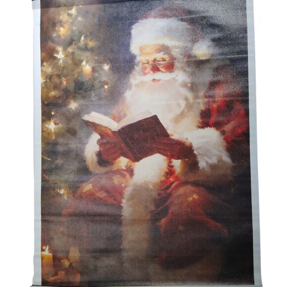 Santa Claus Reading by Christmas Tree Canvas Wall Art, Holidays, 12x18" Unframed - Picture 1 of 4